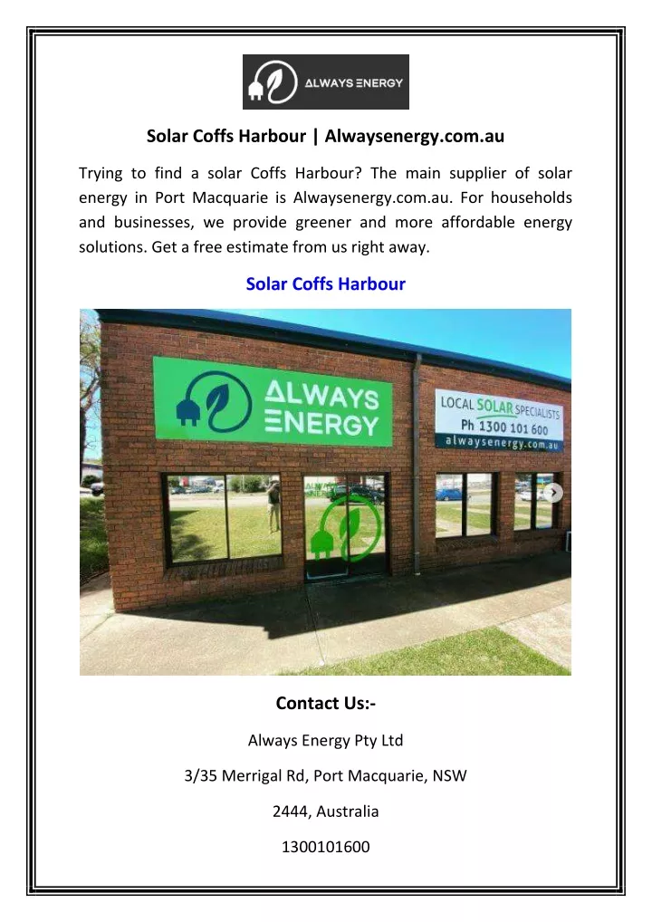 solar coffs harbour alwaysenergy com au