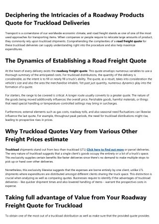 How to Explain Road freight quote truckload to Your Mom