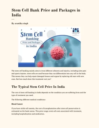 Stem Cell Bank Price and Packages in India
