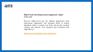 High Protein Meal Replacement Supplement  Alpha-revive.com