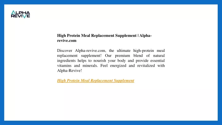 high protein meal replacement supplement alpha