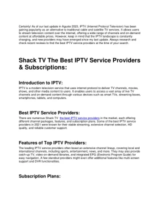 Shack TV Best IPTV Service Providers & Subscriptions