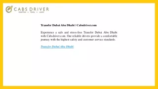 Transfer Dubai Abu Dhabi  Cabsdriver.com