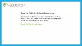 Rental Car With Driver In Dubai  Cabsdriver.com