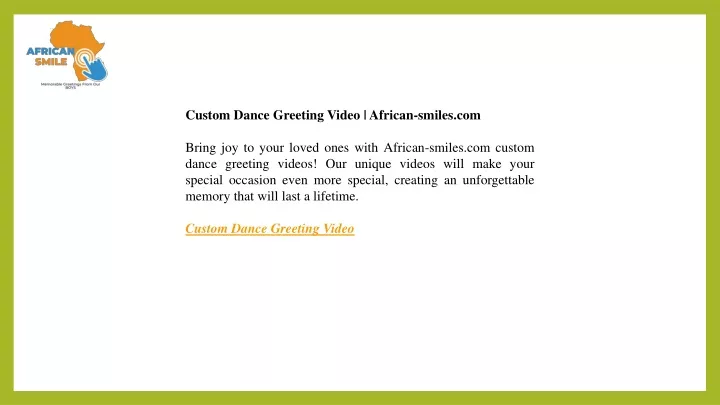custom dance greeting video african smiles