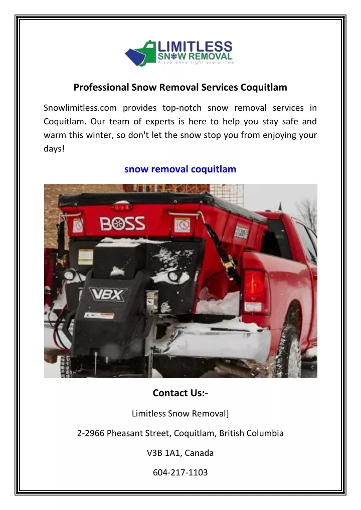 professional snow removal services coquitlam