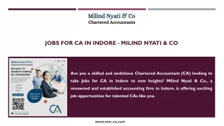 Jobs For CA In Indore - MILIND NYATI & CO