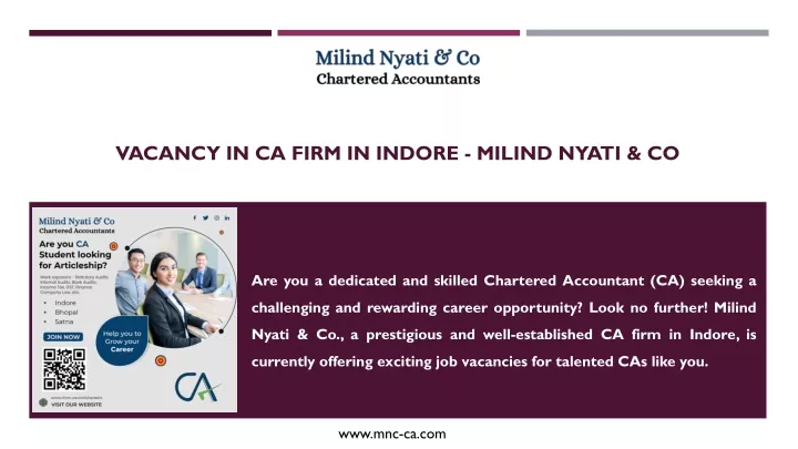 vacancy in ca firm in indore milind nyati co