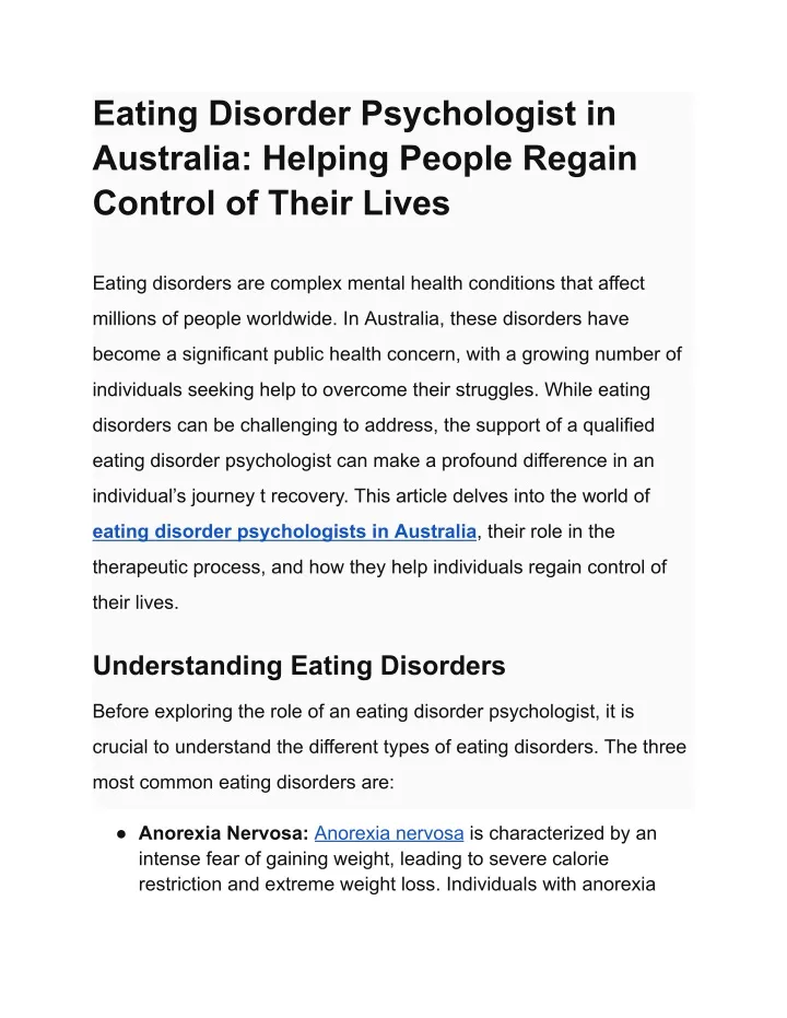eating disorder psychologist in australia helping