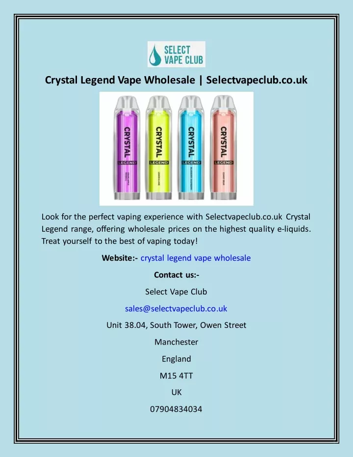 crystal legend vape wholesale selectvapeclub co uk
