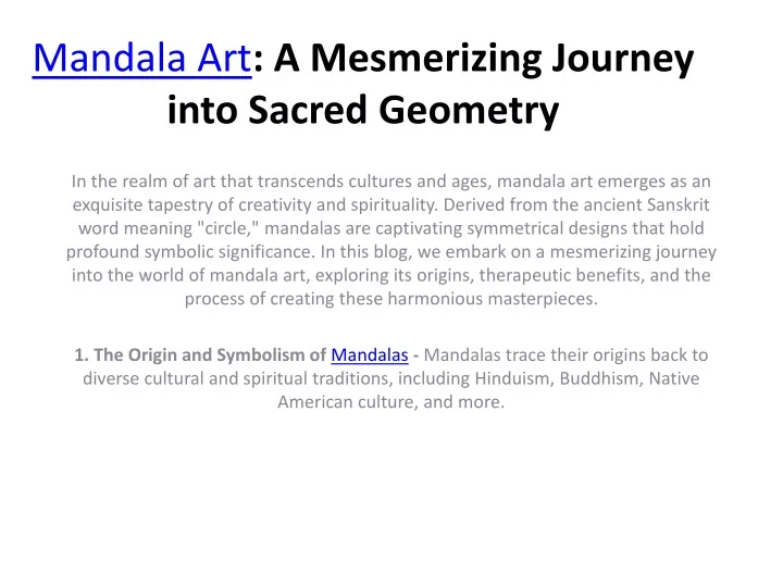 mandala art a mesmerizing journey into sacred geometry