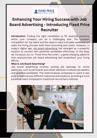 Enhancing Your Hiring Success with Job Board Advertising - Introducing Fixed Price Recruiter