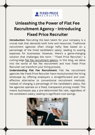 Unleashing the Power of Flat Fee Recruitment Agency - Introducing Fixed Price Recruiter