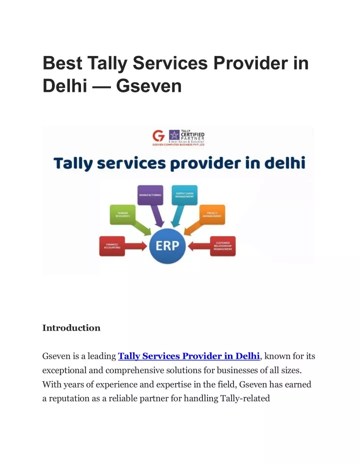 best tally services provider in delhi gseven