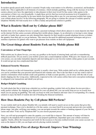 Roulette Shell out by Mobile phone Monthly bill: A Effortless and Safe Approach