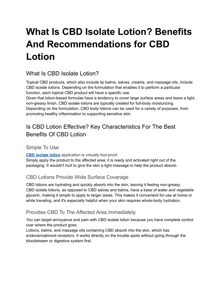 what is cbd isolate lotion benefits