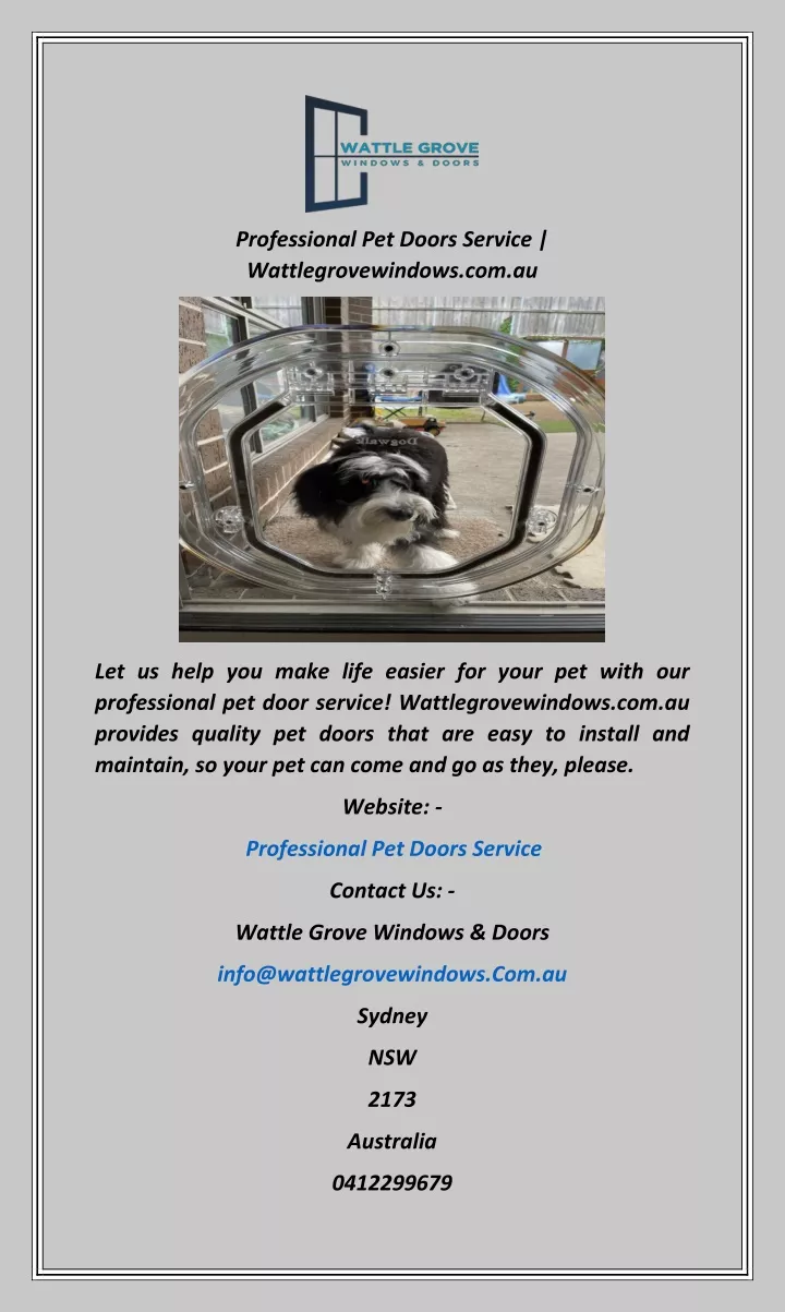 professional pet doors service wattlegrovewindows