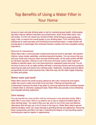 Top Benefits of Using a Water Filter in Your Home