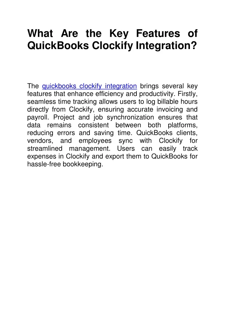 what are the key features of quickbooks clockify