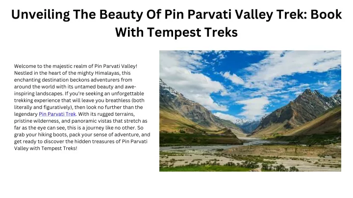 unveiling the beauty of pin parvati valley trek