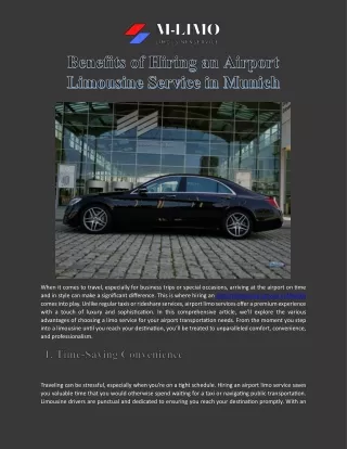 Benefits of Hiring an Airport Limousine Service in Munich