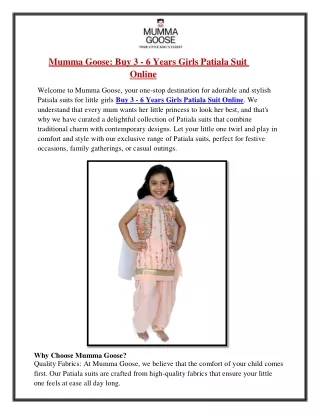 Mumma Goose Buy 3 - 6 Years Girls Patiala Suit Online