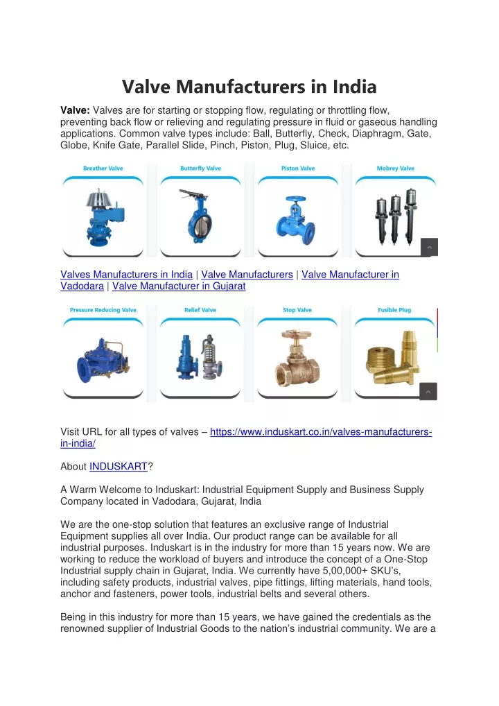 valve manufacturers in india