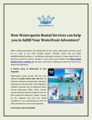 How Watersports Rental Services can help you to fulfill Your Waterfront Adventur