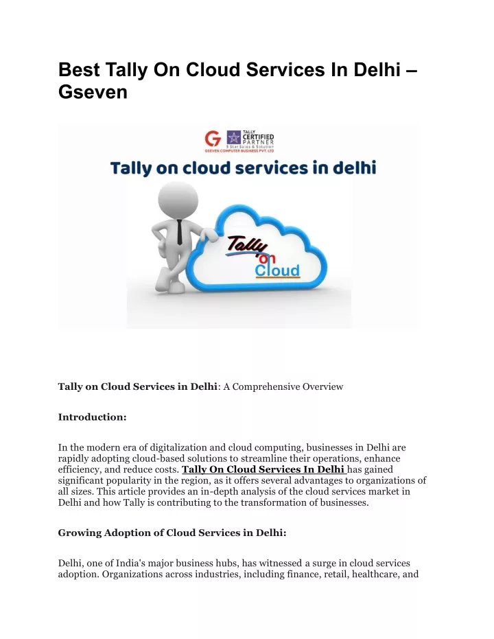 best tally on cloud services in delhi gseven