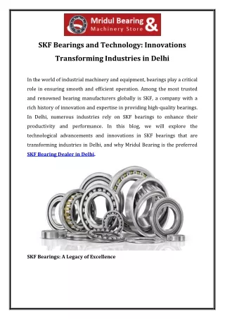 SKF Bearings and Technology Innovations Transforming Industries in Delhi