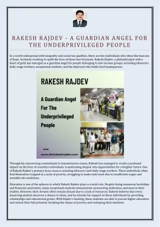 Rakesh Rajdev - A Guardian Angel For The Underprivileged People