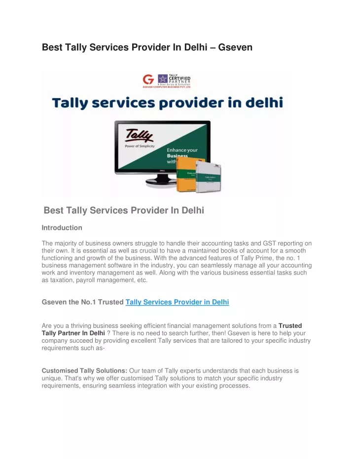 best tally services provider in delhi gseven