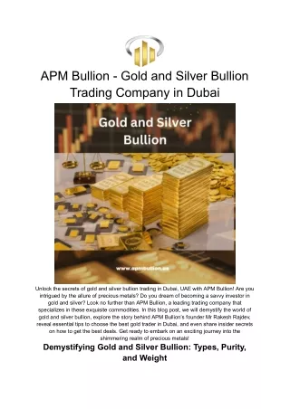 APM Bullion - Gold and Silver Bullion Trading Company in Dubai