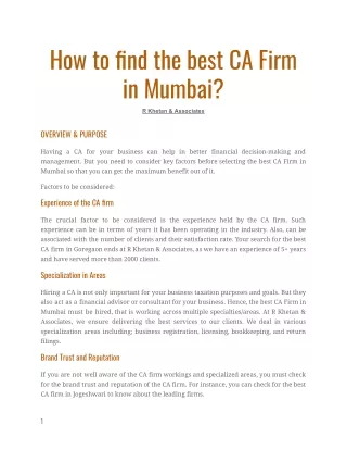 How to find the best CA Firm in Mumbai