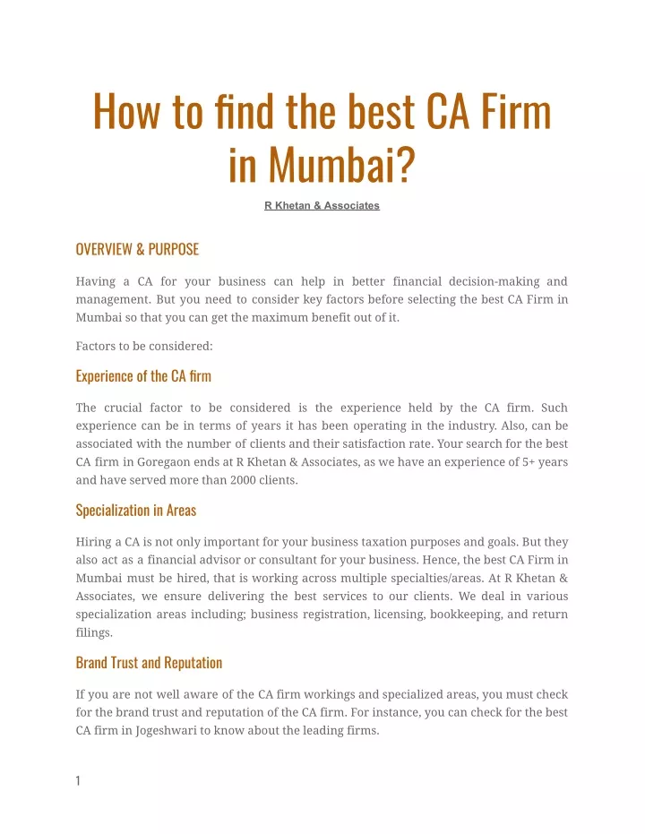 how to find the best ca firm in mumbai r khetan