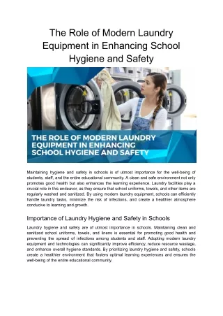 The Role of Modern Laundry Equipment in Enhancing School Hygiene and Safety