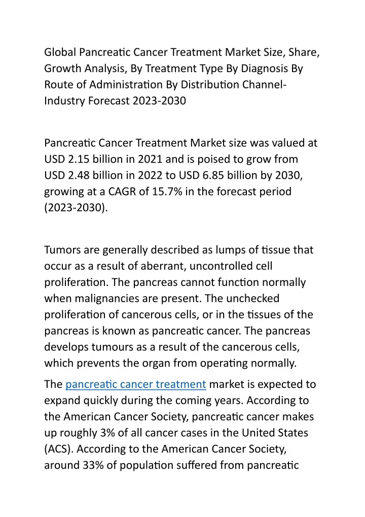global pancreatic cancer treatment market size