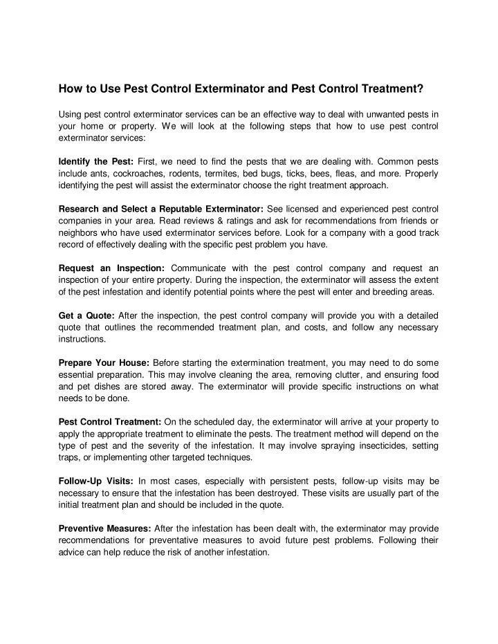 how to use pest control exterminator and pest