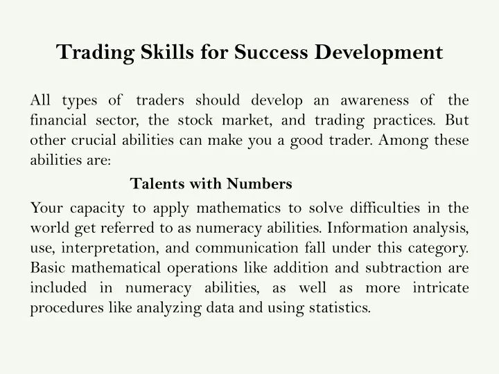 trading skills for success development