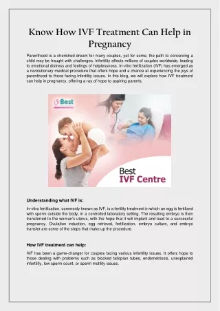 Know How IVF Treatment Can Help in Pregnancy