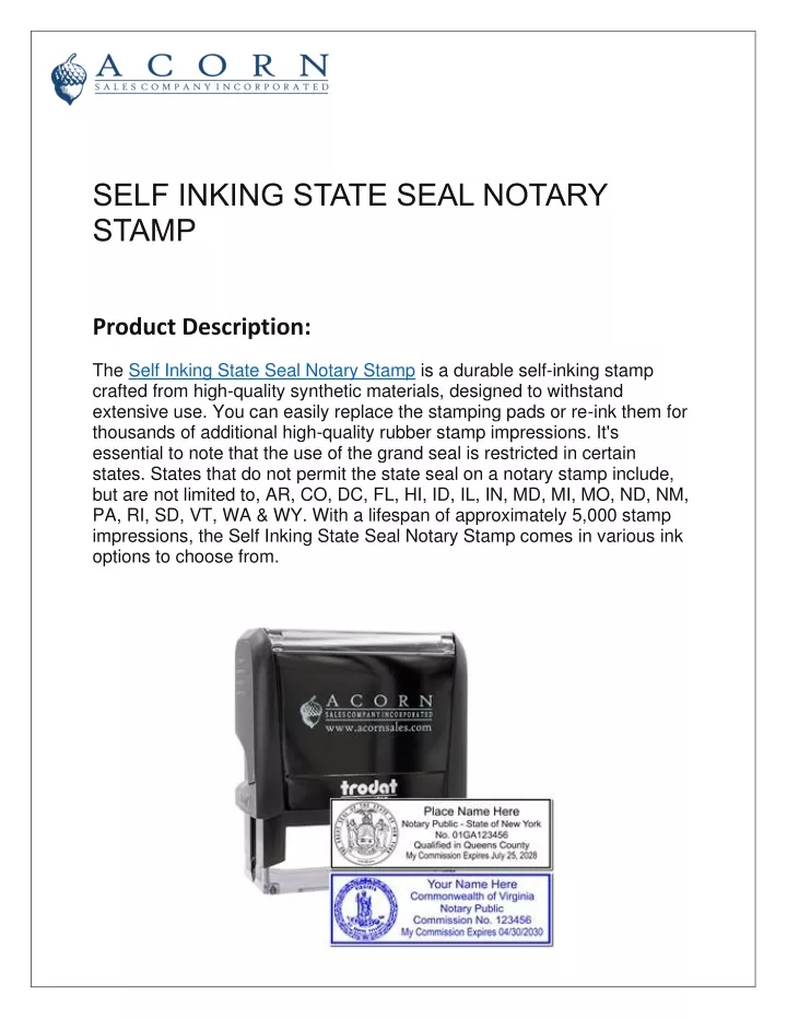 self inking state seal notary stamp