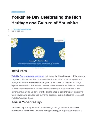 Yorkshire Day Celebrating the Rich Heritage and Culture of Yorkshire