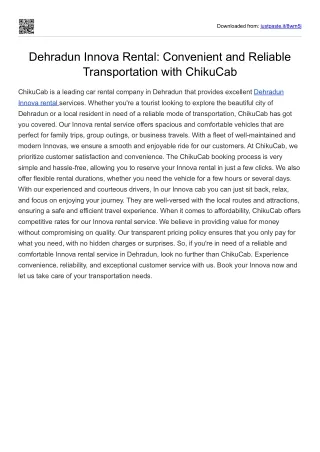 Dehradun Innova Rental: Convenient and Reliable Transportation with ChikuCab