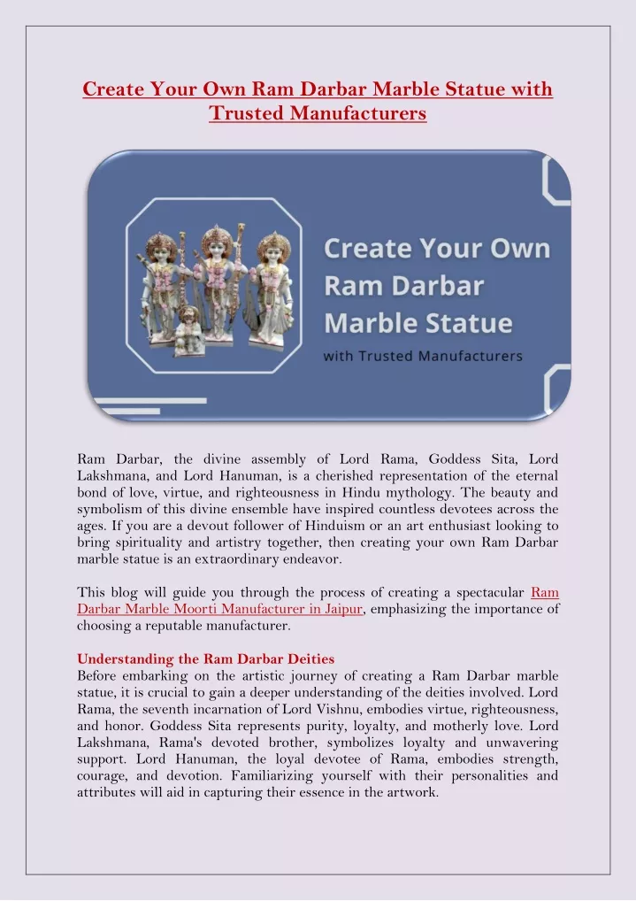 create your own ram darbar marble statue with