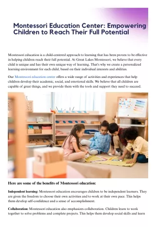 Montessori Education Center: Empowering Children to Reach Their Full Potential