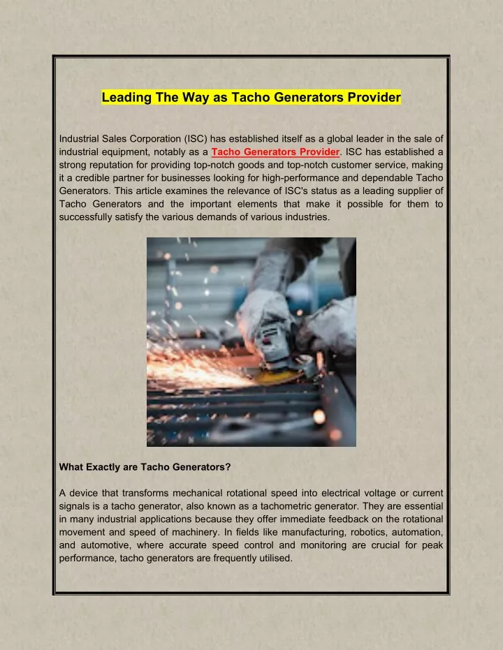 leading the way as tacho generators provider