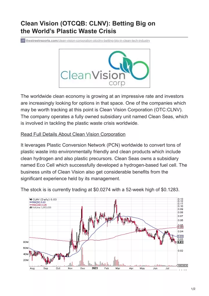 clean vision otcqb clnv betting big on the world