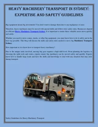 Heavy Machinery Transport in Sydney Expertise and Safety Guidelines