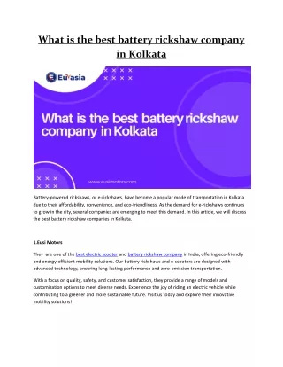 What is the best battery rickshaw company in Kolkata