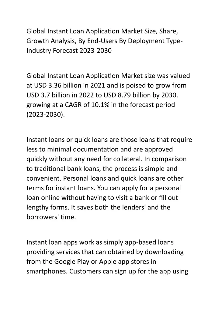 global instant loan application market size share